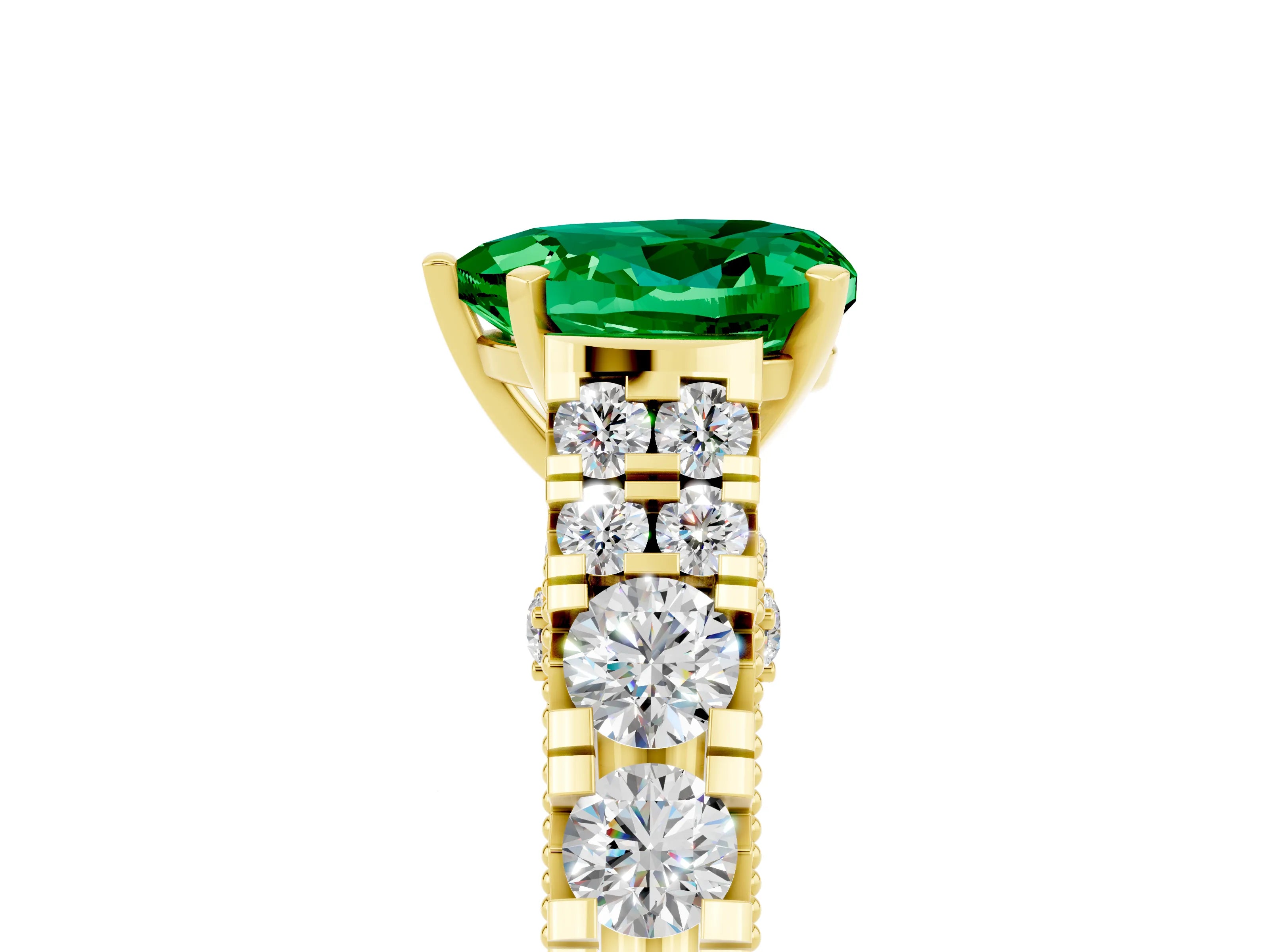 Yellow gold Heart Cut Emerald Classic Solitaire Ring with Pavé Band and Four-Prong Setting_5