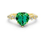 Yellow gold Heart Cut Emerald Cluster Side Stone Solitaire Ring with Prong Setting_24