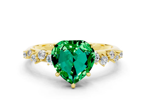 Yellow gold Heart Cut Emerald Cluster Side Stone Solitaire Ring with Prong Setting_24