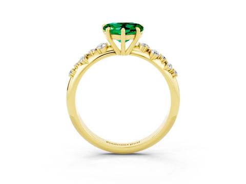 Yellow gold Heart Cut Emerald Cluster Side Stone Solitaire Ring with Prong Setting_27