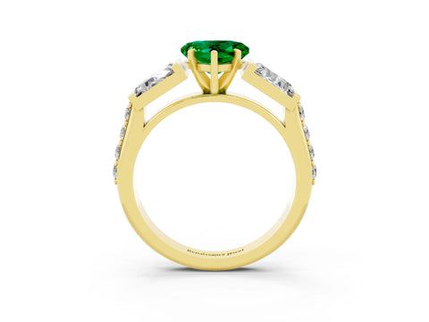 Yellow gold Heart Cut Emerald Engagement Ring with Baguette Side Stones and Channel Set Band_3