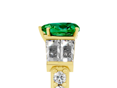 Yellow gold Heart Cut Emerald Engagement Ring with Baguette Side Stones and Channel Set Band_5