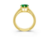 Yellow gold Heart Cut Emerald Engagement Ring with Milgrain Channel Set Band and Prong Setting_3