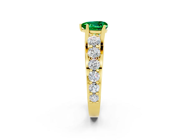 Yellow gold Heart Cut Emerald Engagement Ring with Pavé Band and Four-Prong Setting