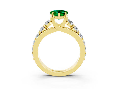 Yellow gold Heart Cut Emerald Engagement Ring with Pavé Band and Four-Prong Setting_3