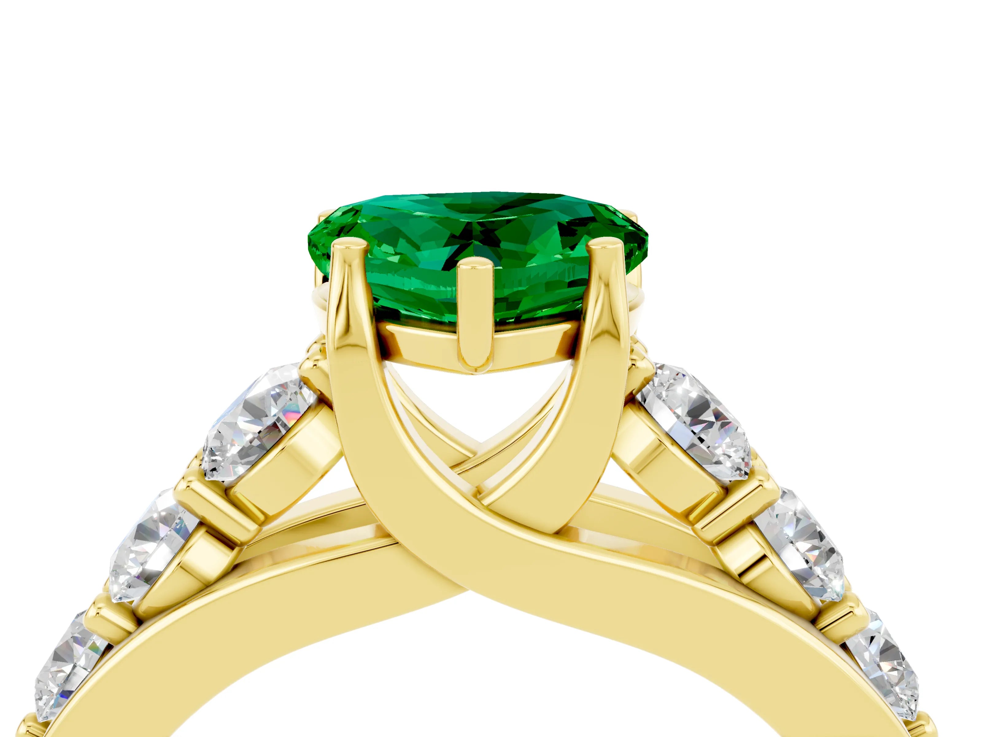 Yellow gold Heart Cut Emerald Engagement Ring with Pavé Band and Four-Prong Setting_4