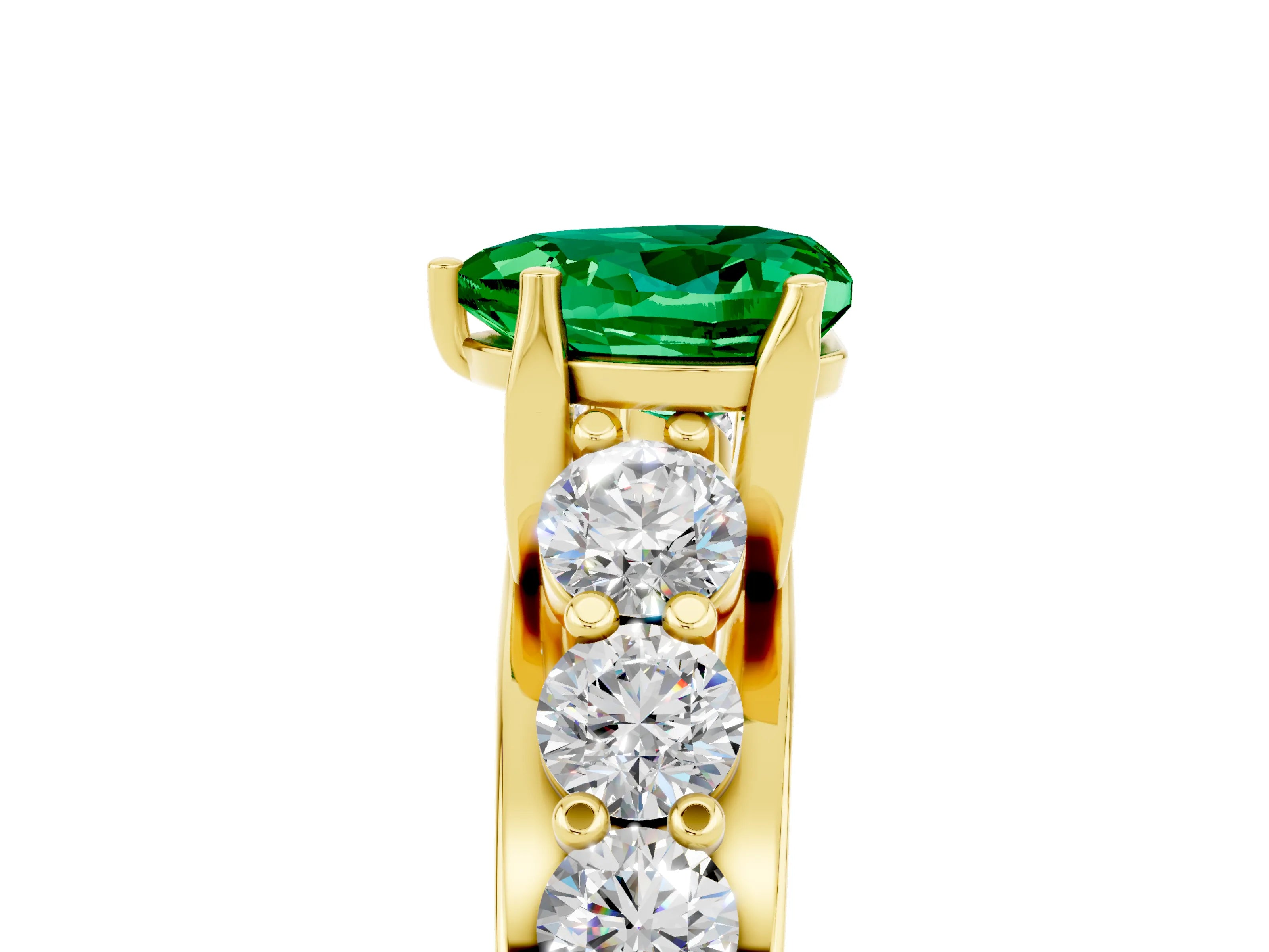 Yellow gold Heart Cut Emerald Engagement Ring with Pavé Band and Four-Prong Setting_5