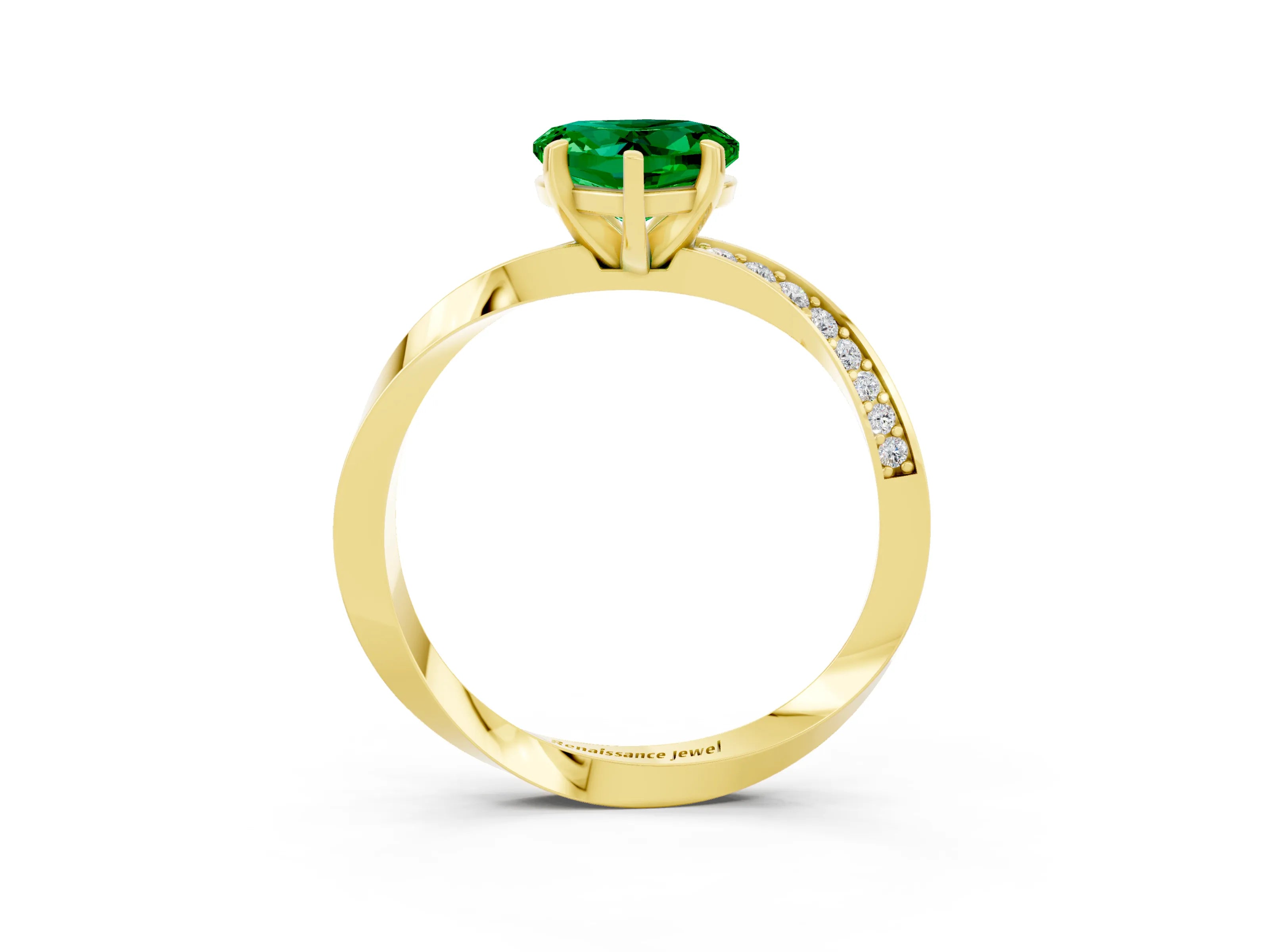 Yellow gold Heart Cut Emerald Engagement Ring with Side Stone Accents and Four-Prong Setting_39