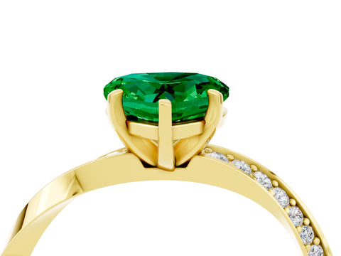 Yellow gold Heart Cut Emerald Engagement Ring with Side Stone Accents and Four-Prong Setting_40