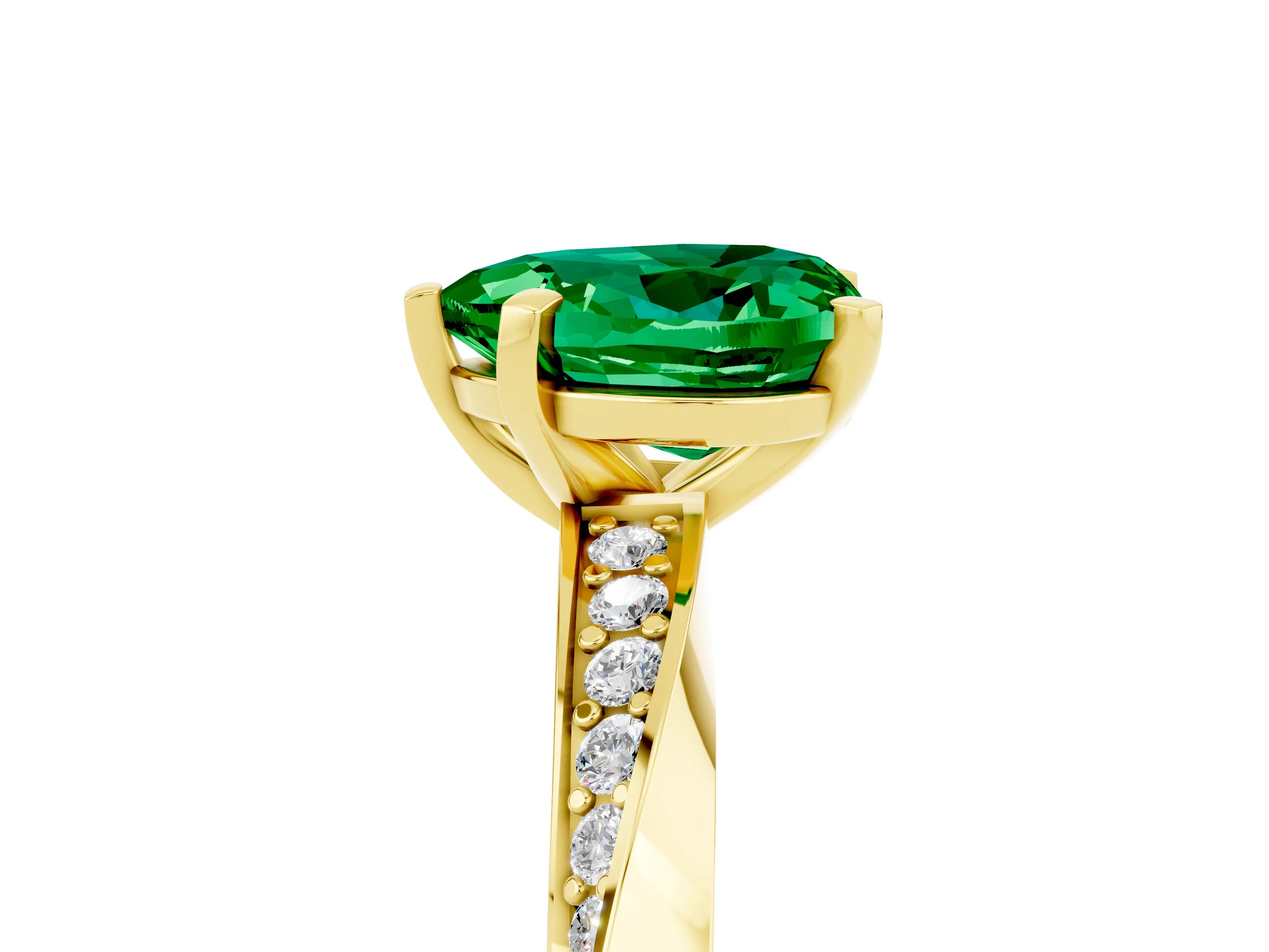 Yellow gold Heart Cut Emerald Engagement Ring with Side Stone Accents and Four-Prong Setting_41