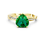 Yellow gold Heart Cut Emerald Engagement Ring with Side Stone Accents and Four-Prong Setting_72