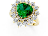 Yellow gold Heart Cut Emerald Floral Double Halo Engagement Ring with Prong Setting_61
