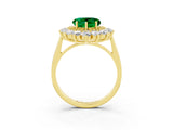 Yellow gold Heart Cut Emerald Floral Double Halo Engagement Ring with Prong Setting_63