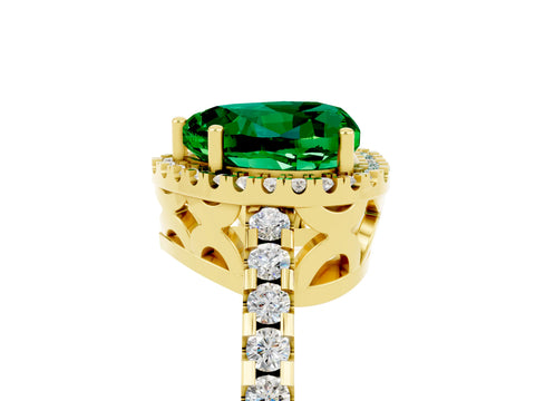 Yellow gold Heart Cut Emerald Halo Engagement Ring with Pavé Band and Prong Setting_17