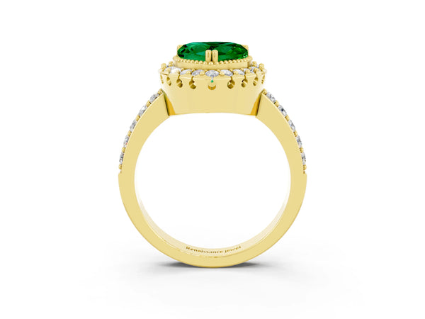 Yellow Gold Heart-Shaped Lab-Grown Emerald Pierced Gallery Halo Engagement Ring