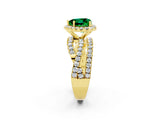 Yellow gold Heart Cut Emerald Halo Ring with Round Split Shank and Prong Setting_50
