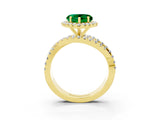 Yellow gold Heart Cut Emerald Halo Ring with Round Split Shank and Prong Setting_51