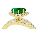 Yellow gold Heart Cut Emerald Halo Ring with Round Split Shank and Prong Setting_52