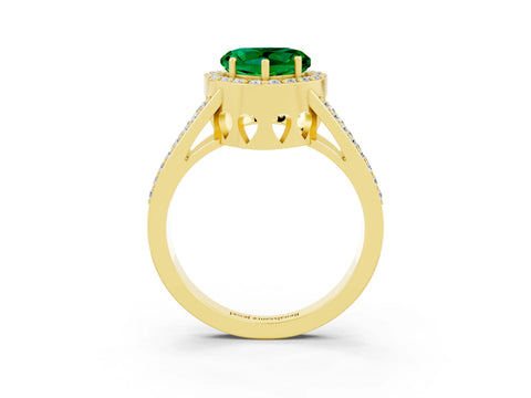 Yellow gold Heart Cut Emerald Halo Ring with Split Shank U-Prong Band and Four-Prong Setting_3
