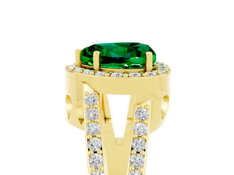 Yellow gold Heart Cut Emerald Halo Ring with Split Shank U-Prong Band and Four-Prong Setting_5
