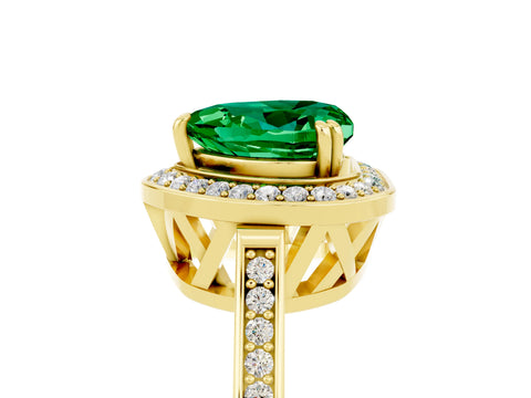 Yellow gold Heart Cut Emerald Halo Ring with Split Shank and Four-Prong Setting_5