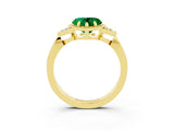 Yellow gold Heart Cut Emerald Halo Ring with Tapered Band and Four-Prong Setting_3