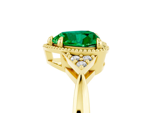 Yellow gold Heart Cut Emerald Halo Ring with Tapered Band and Four-Prong Setting_5