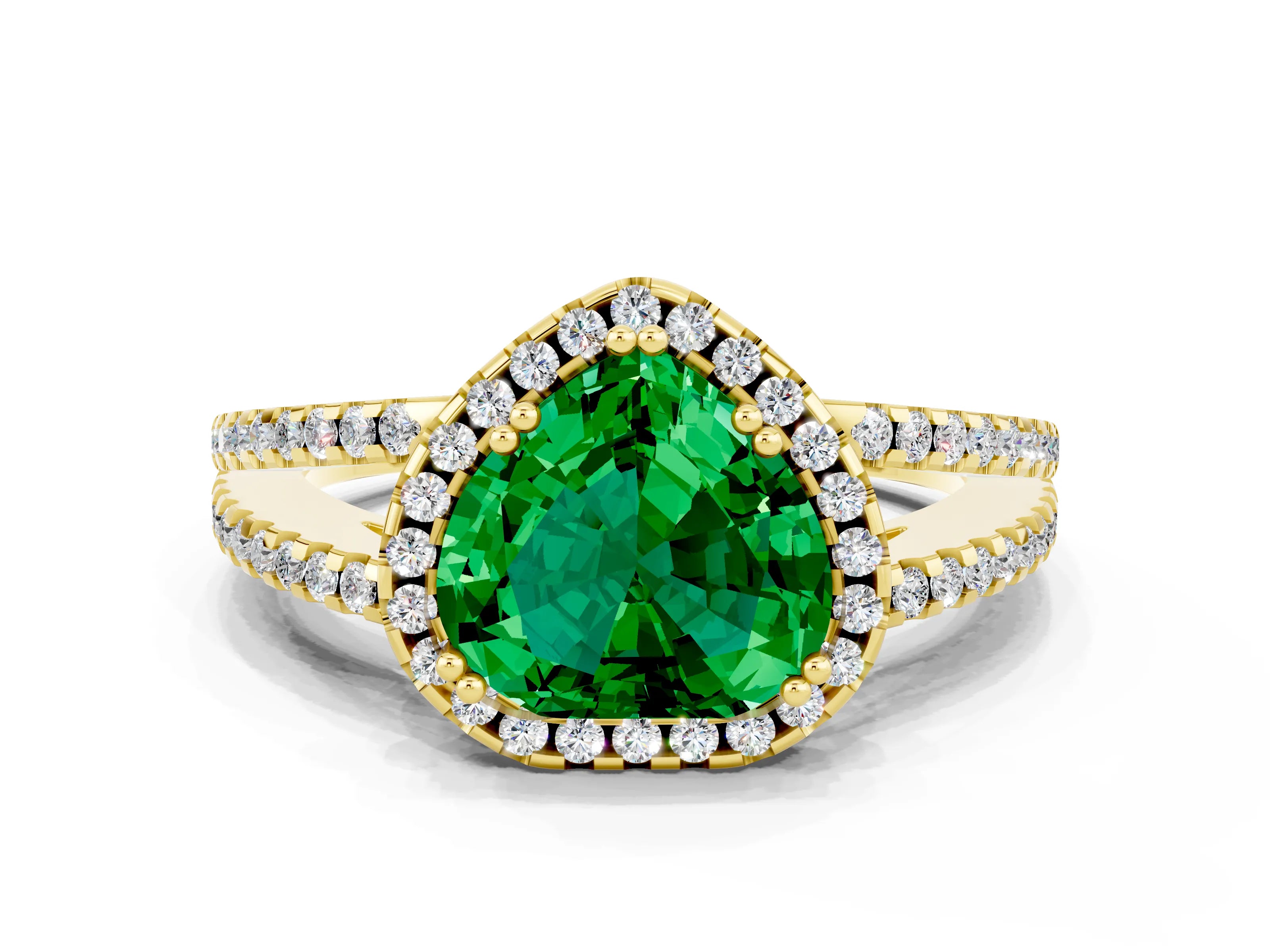 Yellow gold Heart Cut Emerald Halo Split Shank Engagement Ring_12