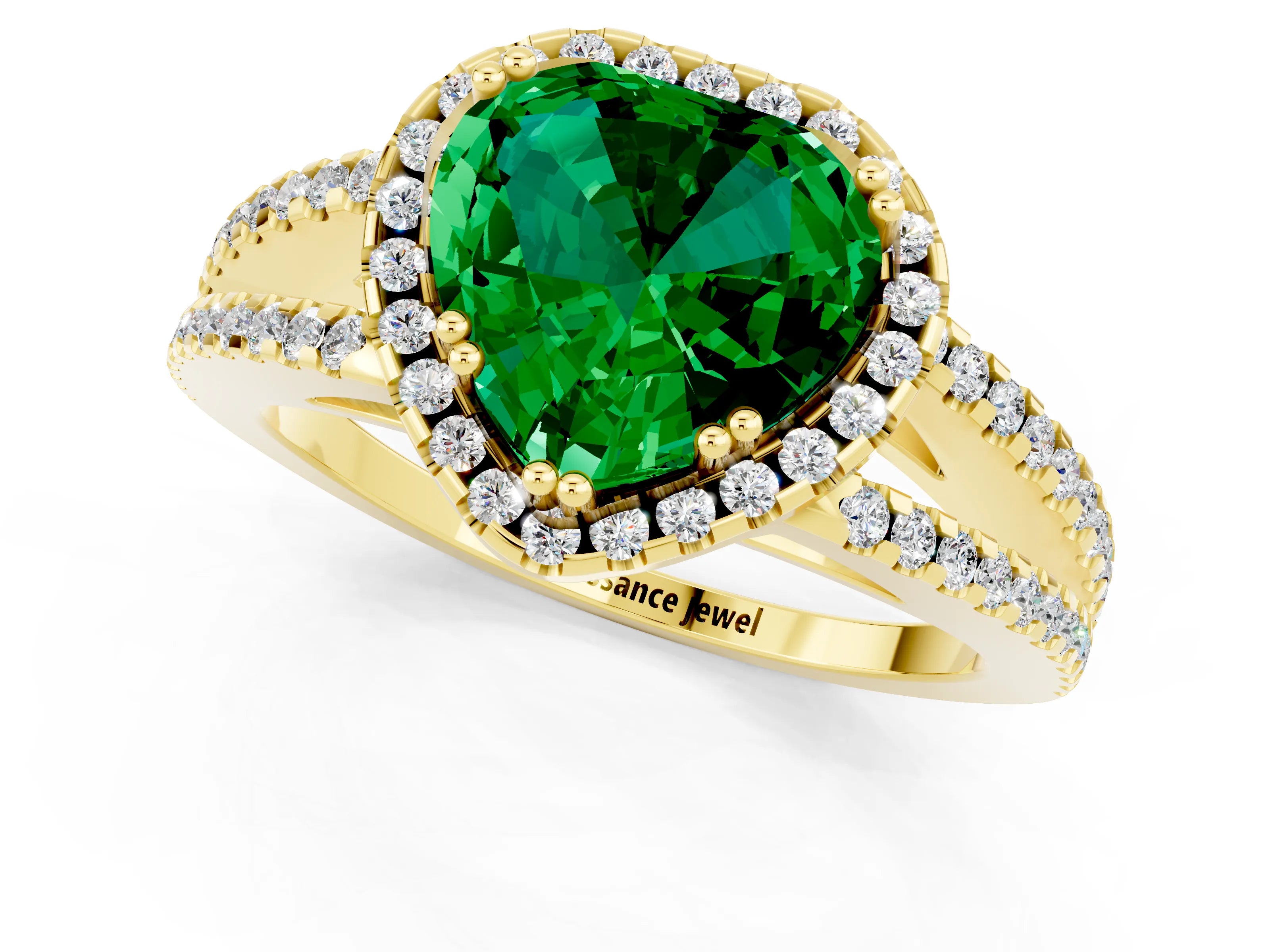 Yellow gold Heart Cut Emerald Halo Split Shank Engagement Ring_13