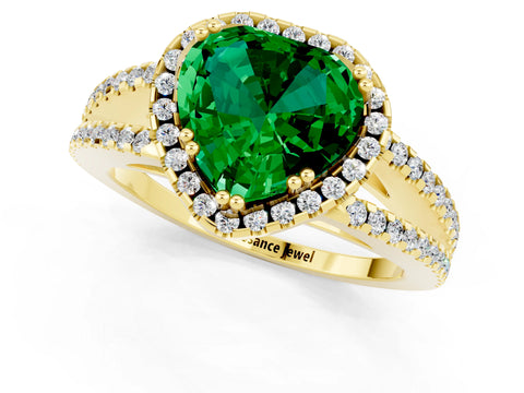 Yellow gold Heart Cut Emerald Halo Split Shank Engagement Ring_13