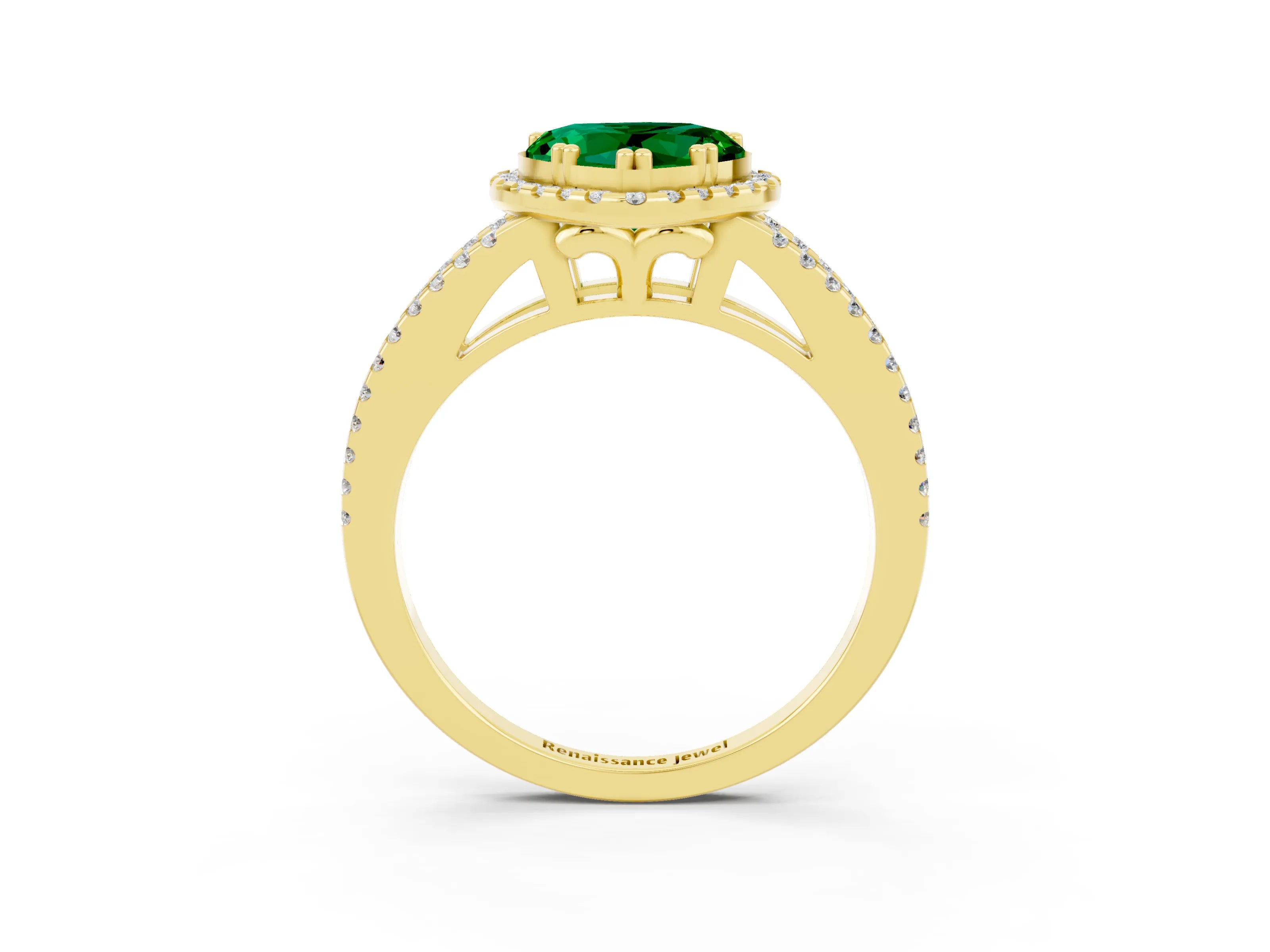Yellow gold Heart Cut Emerald Halo Split Shank Engagement Ring_15