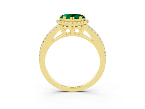 Yellow gold Heart Cut Emerald Halo Split Shank Engagement Ring_15