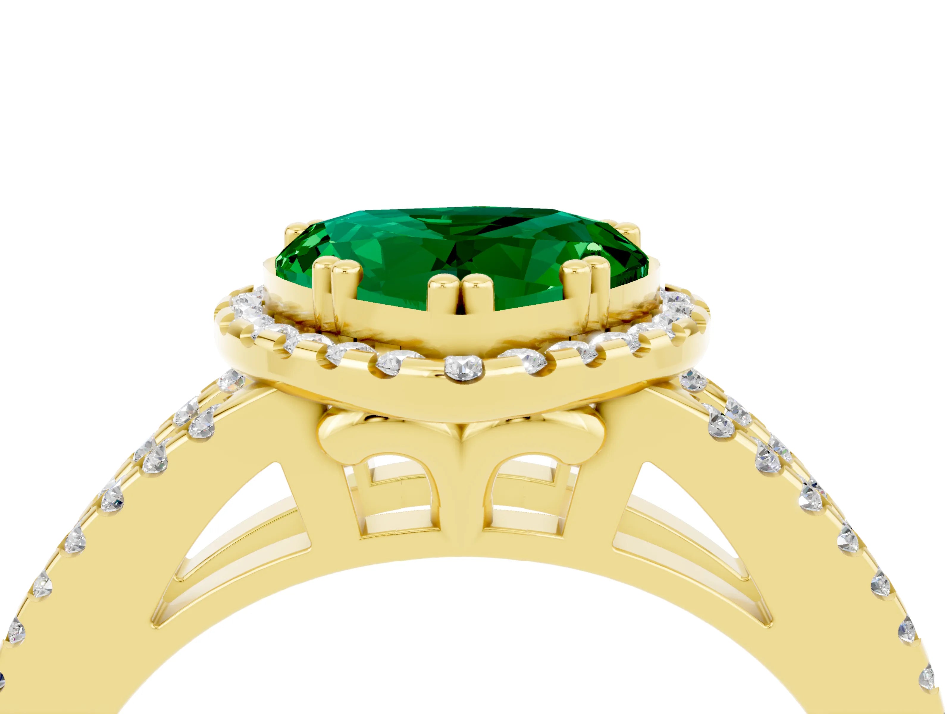 Yellow gold Heart Cut Emerald Halo Split Shank Engagement Ring_16