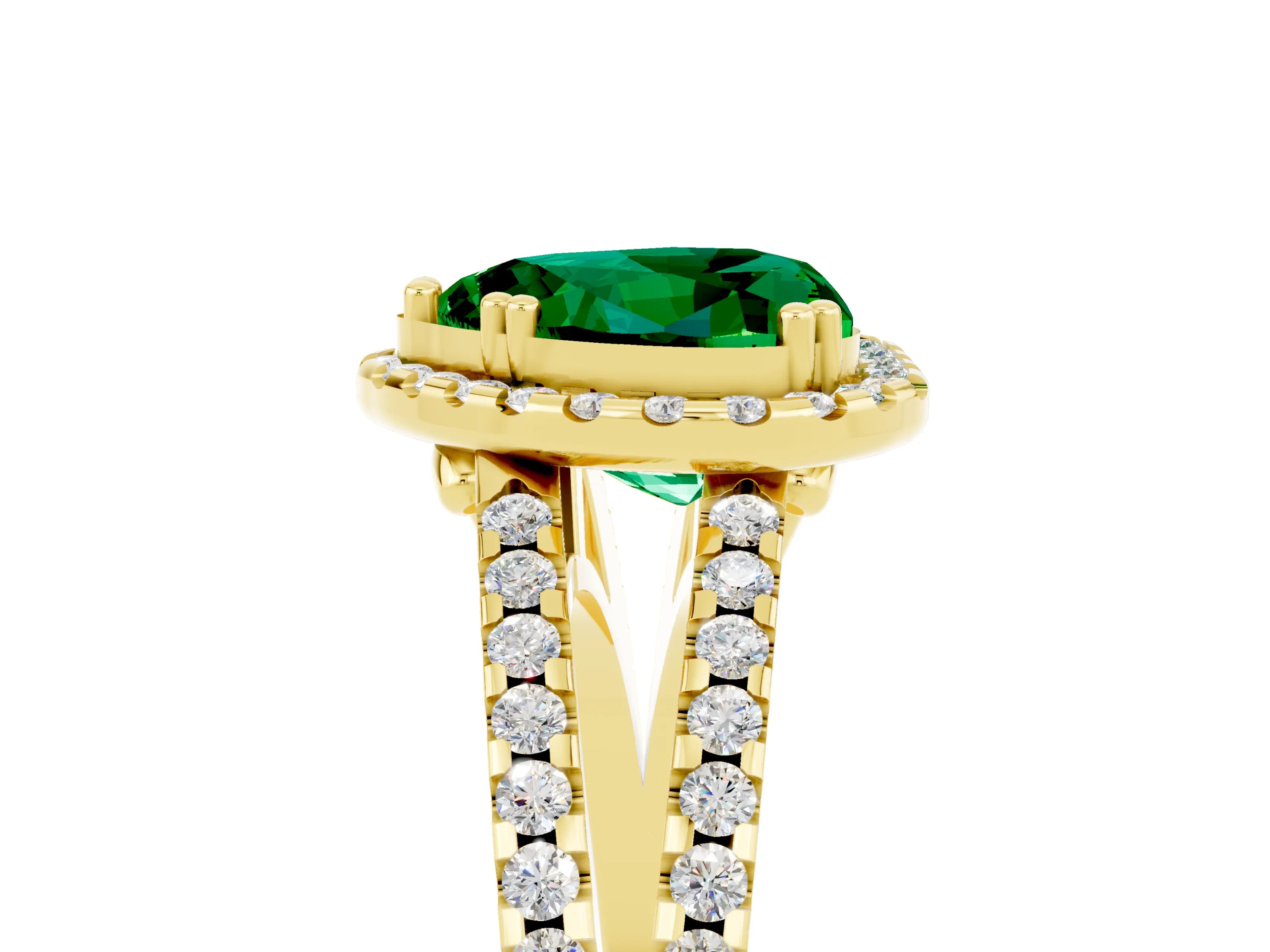 Yellow gold Heart Cut Emerald Halo Split Shank Engagement Ring_17