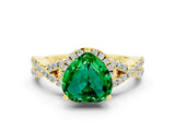 Yellow gold Heart Cut Emerald  Halo Twist Band Solitaire Prong Setting Ring_36