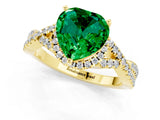 Yellow gold Heart Cut Emerald  Halo Twist Band Solitaire Prong Setting Ring_37
