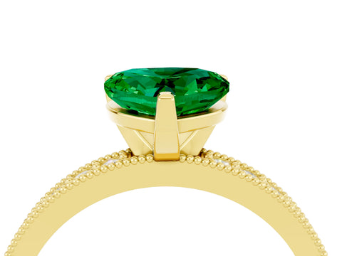 Yellow gold Heart Cut Emerald Milgrain Pavé Engagement Ring with Four-Prong Setting_16
