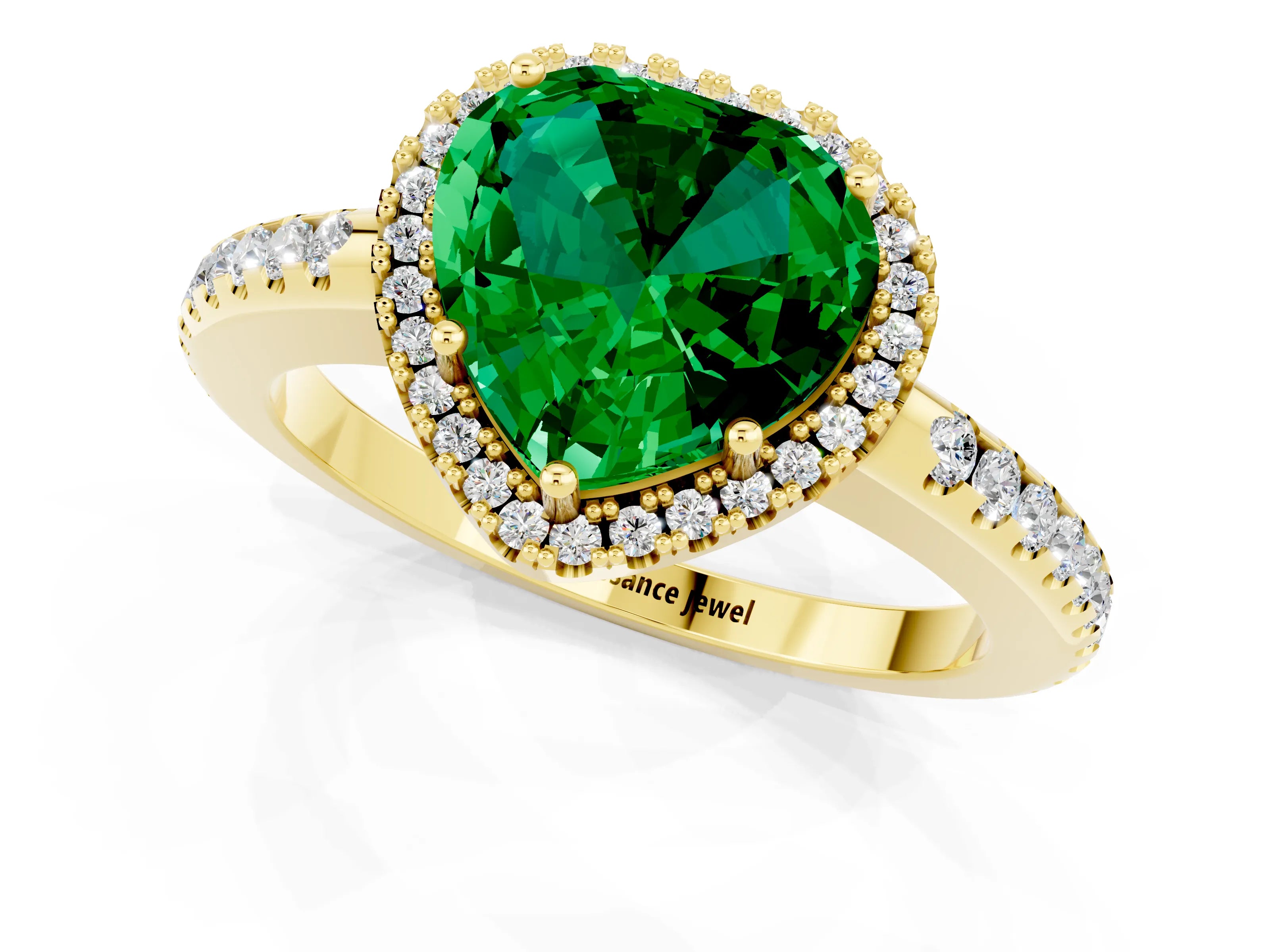Yellow gold Heart Cut Emerald Pavé Halo Ring with Four-Prong Setting_13