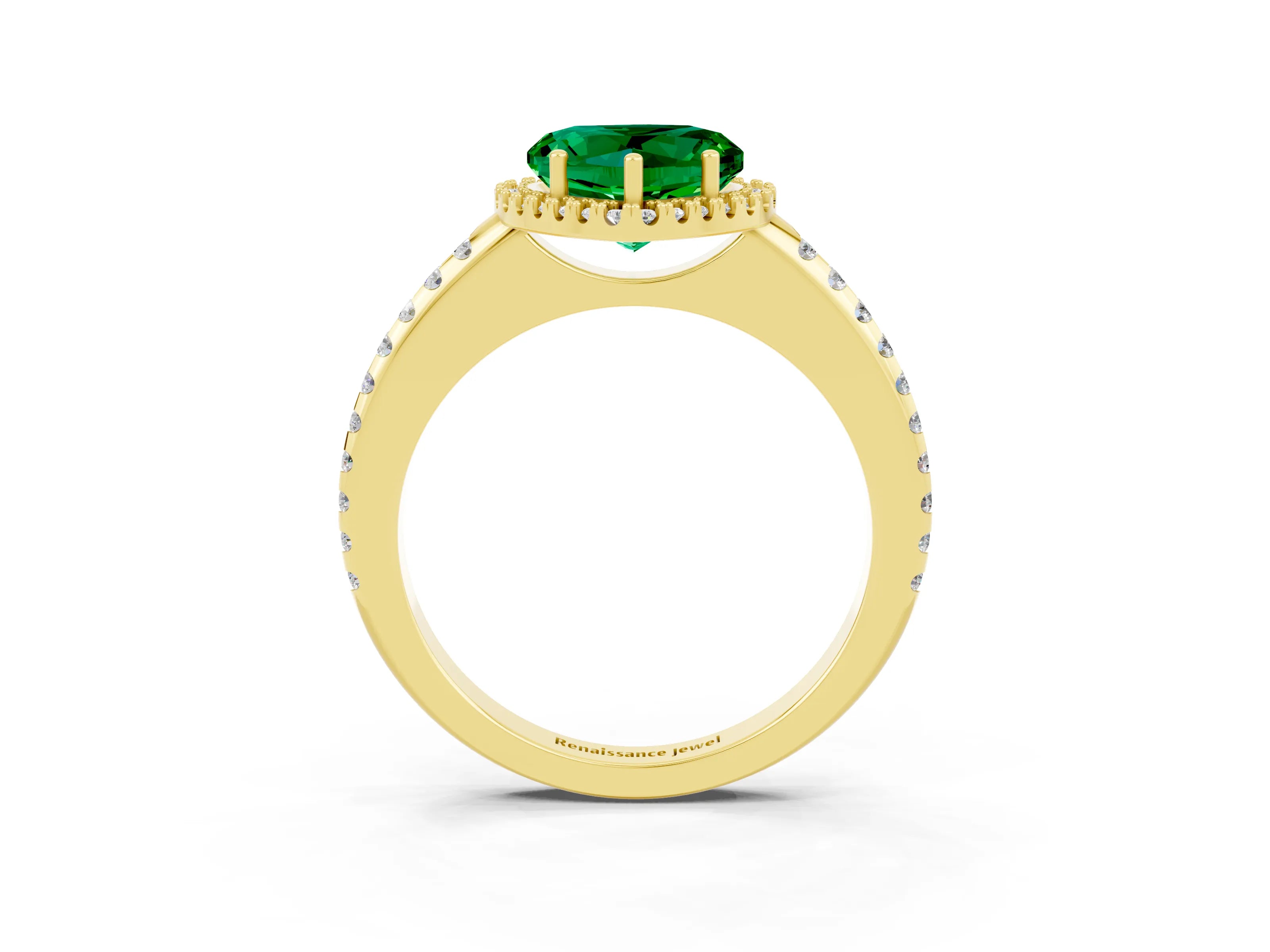 Yellow gold Heart Cut Emerald Pavé Halo Ring with Four-Prong Setting_15