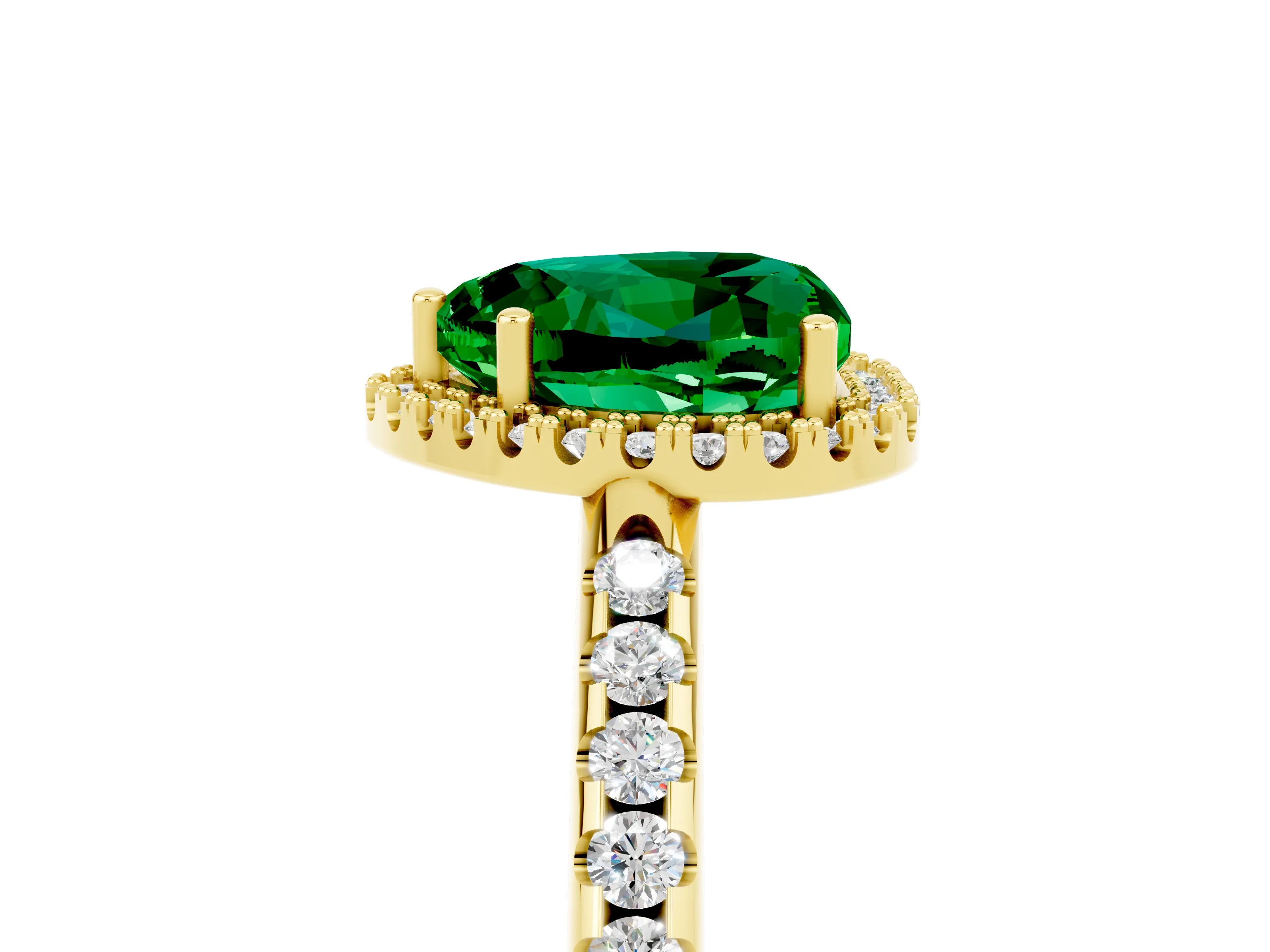 Yellow gold Heart Cut Emerald Pavé Halo Ring with Four-Prong Setting_17