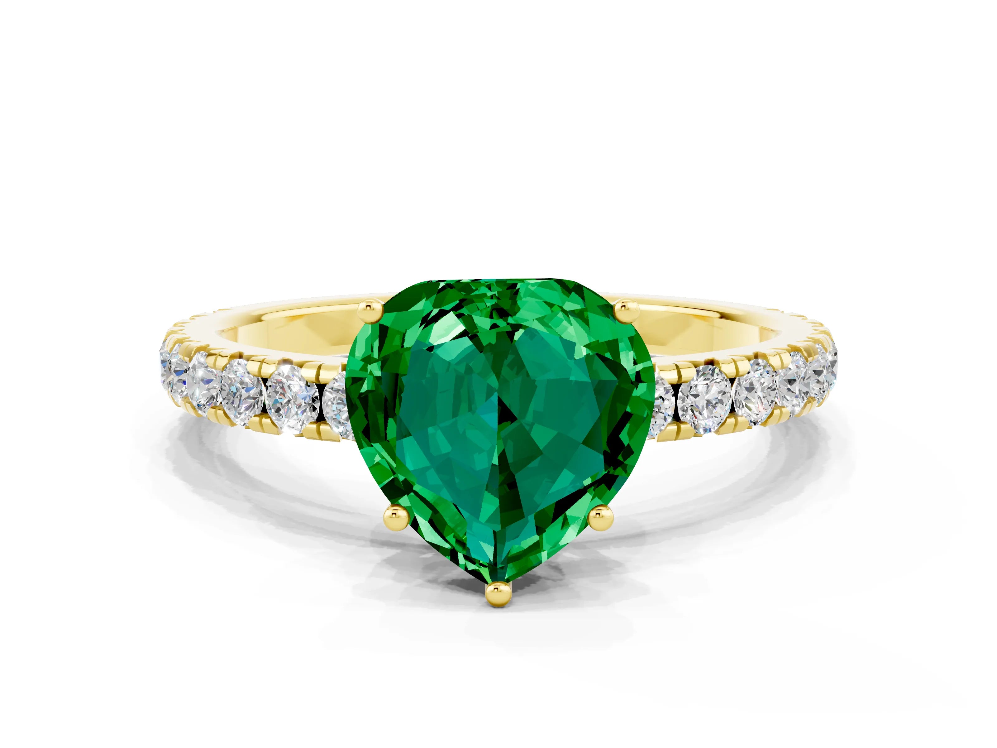 Yellow gold Heart Cut Emerald Pavé Solitaire Engagement Ring with Four-Prong Setting_12