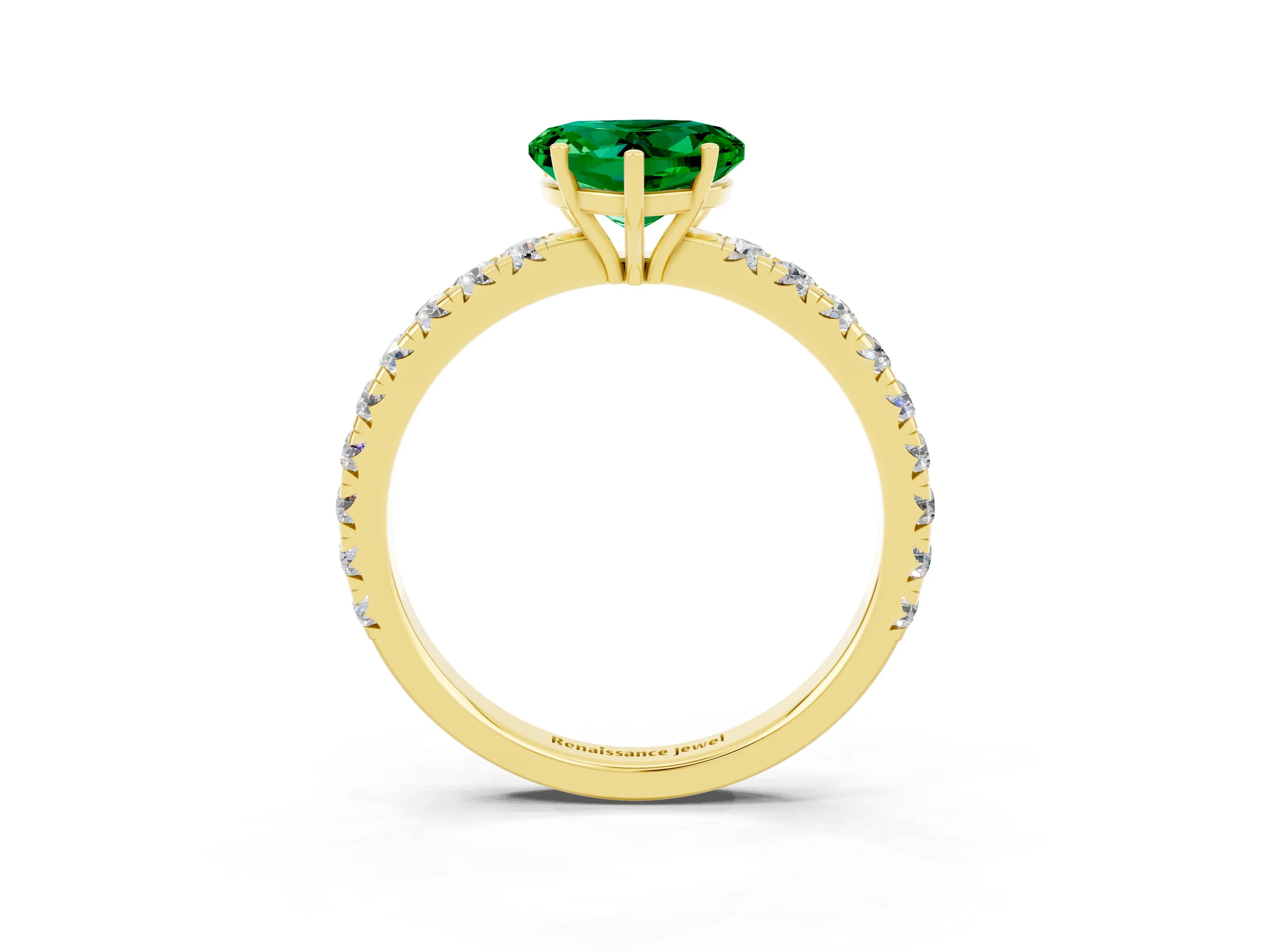 Yellow gold Heart Cut Emerald Pavé Solitaire Engagement Ring with Four-Prong Setting_15