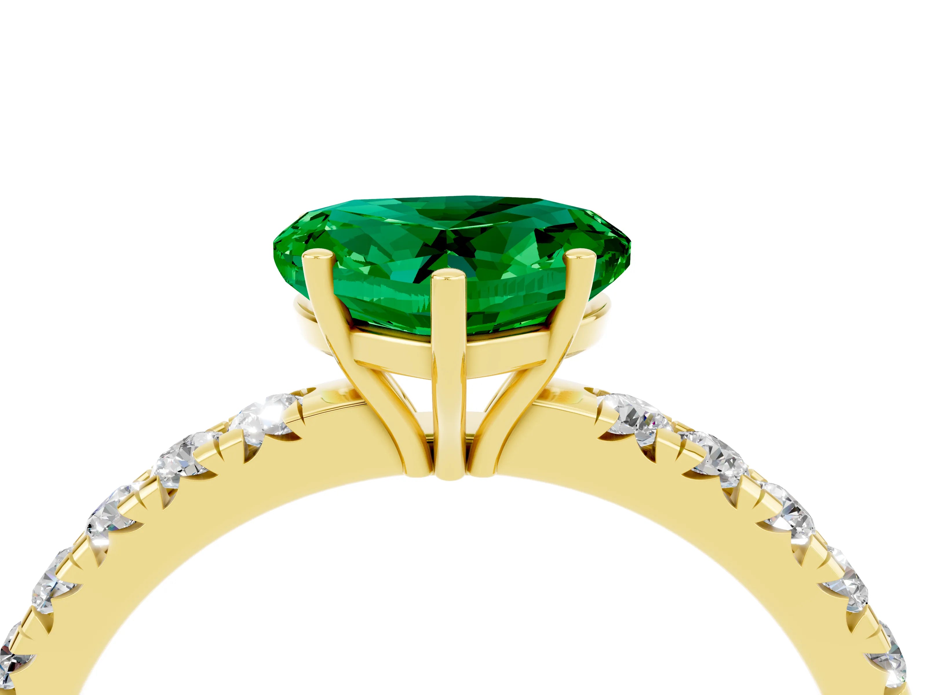 Yellow gold Heart Cut Emerald Pavé Solitaire Engagement Ring with Four-Prong Setting_16