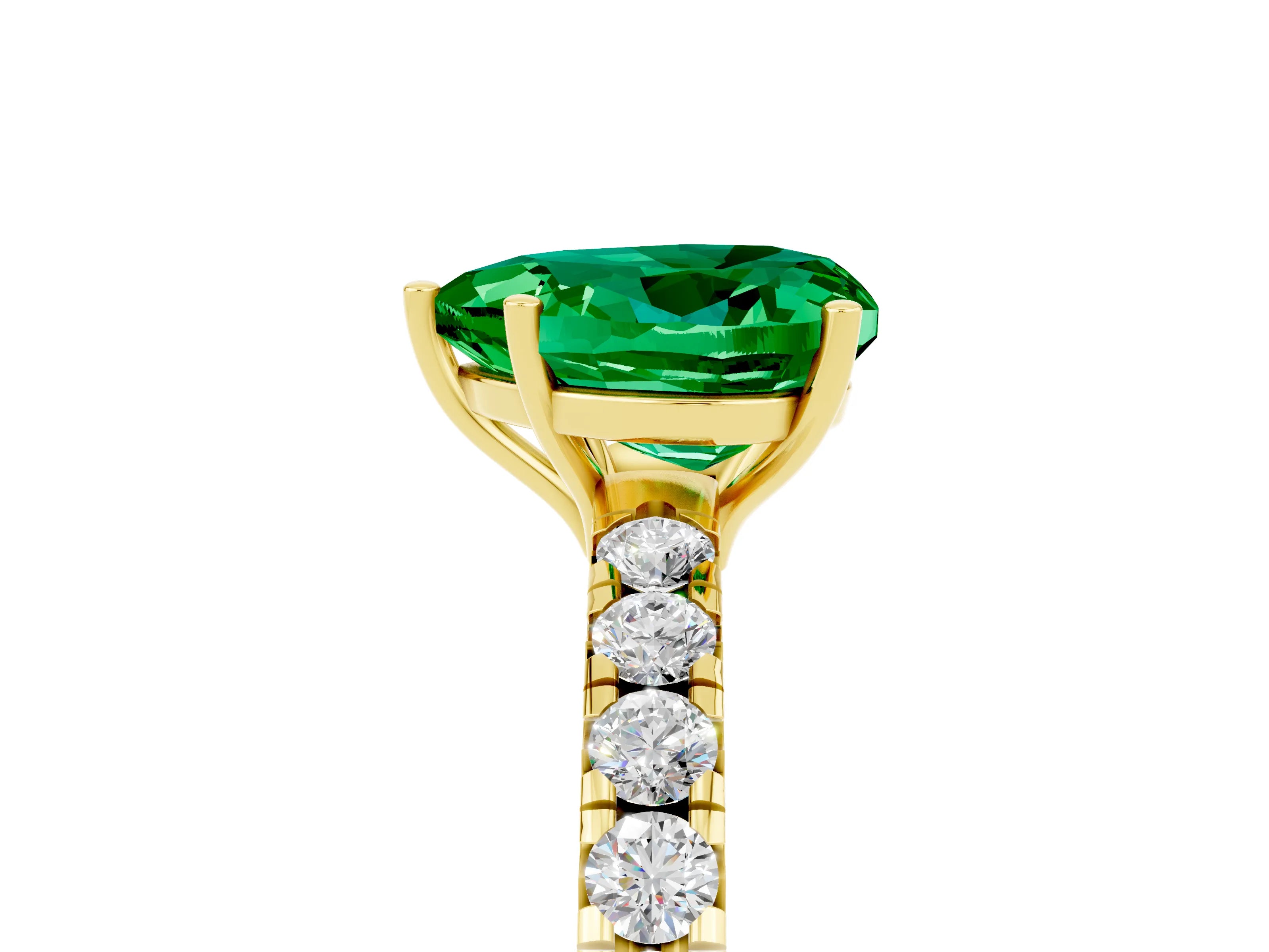 Yellow gold Heart Cut Emerald Pavé Solitaire Engagement Ring with Four-Prong Setting_17