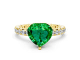 Yellow gold Heart Cut Emerald Pavé Solitaire Ring with Round Band and Prong Setting_24
