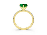 Yellow gold Heart Cut Emerald Pavé Solitaire Ring with Round Band and Prong Setting_27