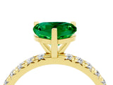 Yellow gold Heart Cut Emerald Pavé Solitaire Ring with Round Band and Prong Setting_28