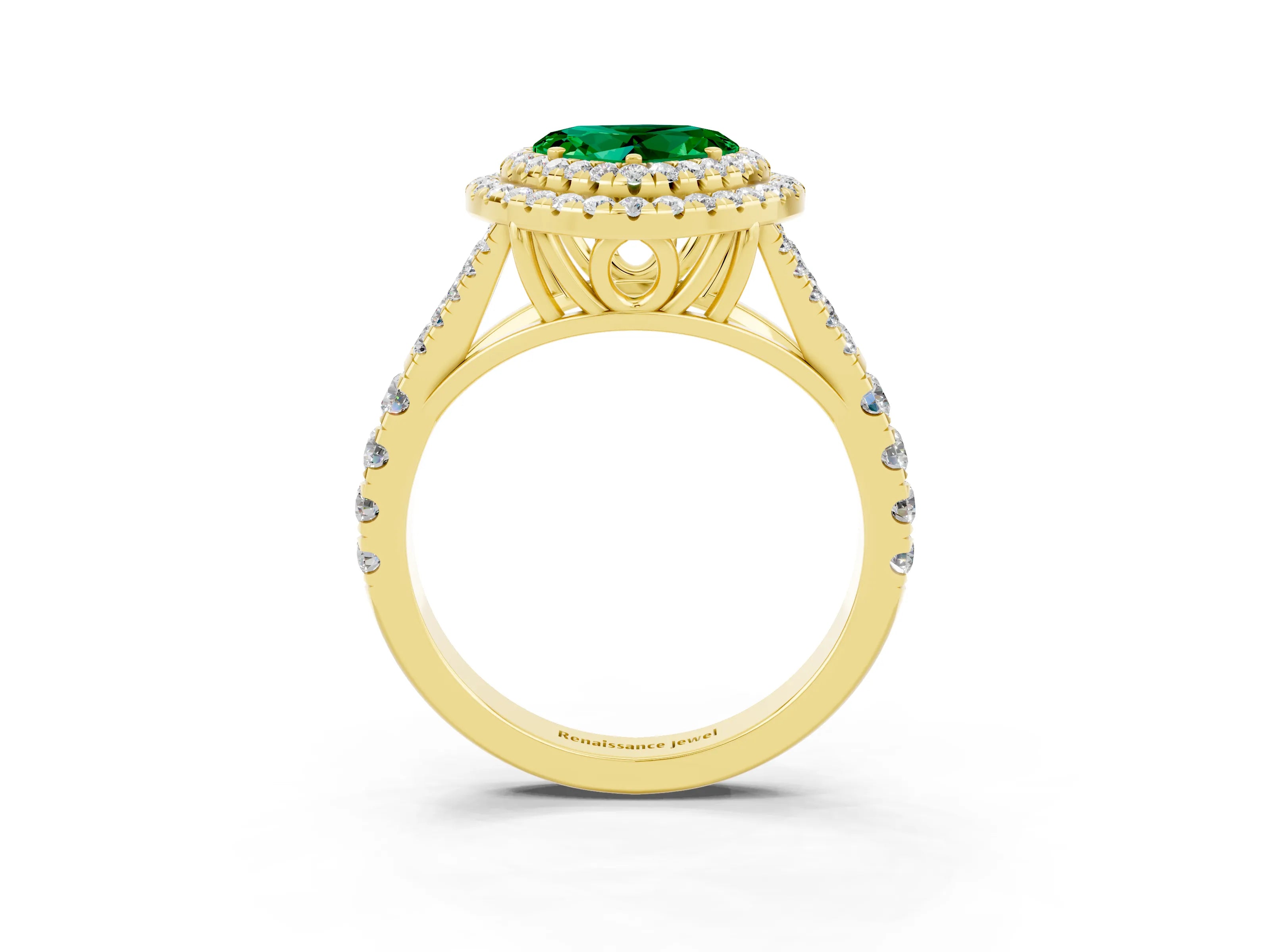 Yellow gold Heart Cut Emerald Pavé Split Shank Double Halo Engagement Ring_3