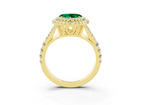 Yellow gold Heart Cut Emerald Pavé Split Shank Double Halo Engagement Ring_3
