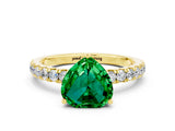 Yellow gold Heart Cut Emerald Pave Band Solitaire Ring with Four-Prong Setting_24